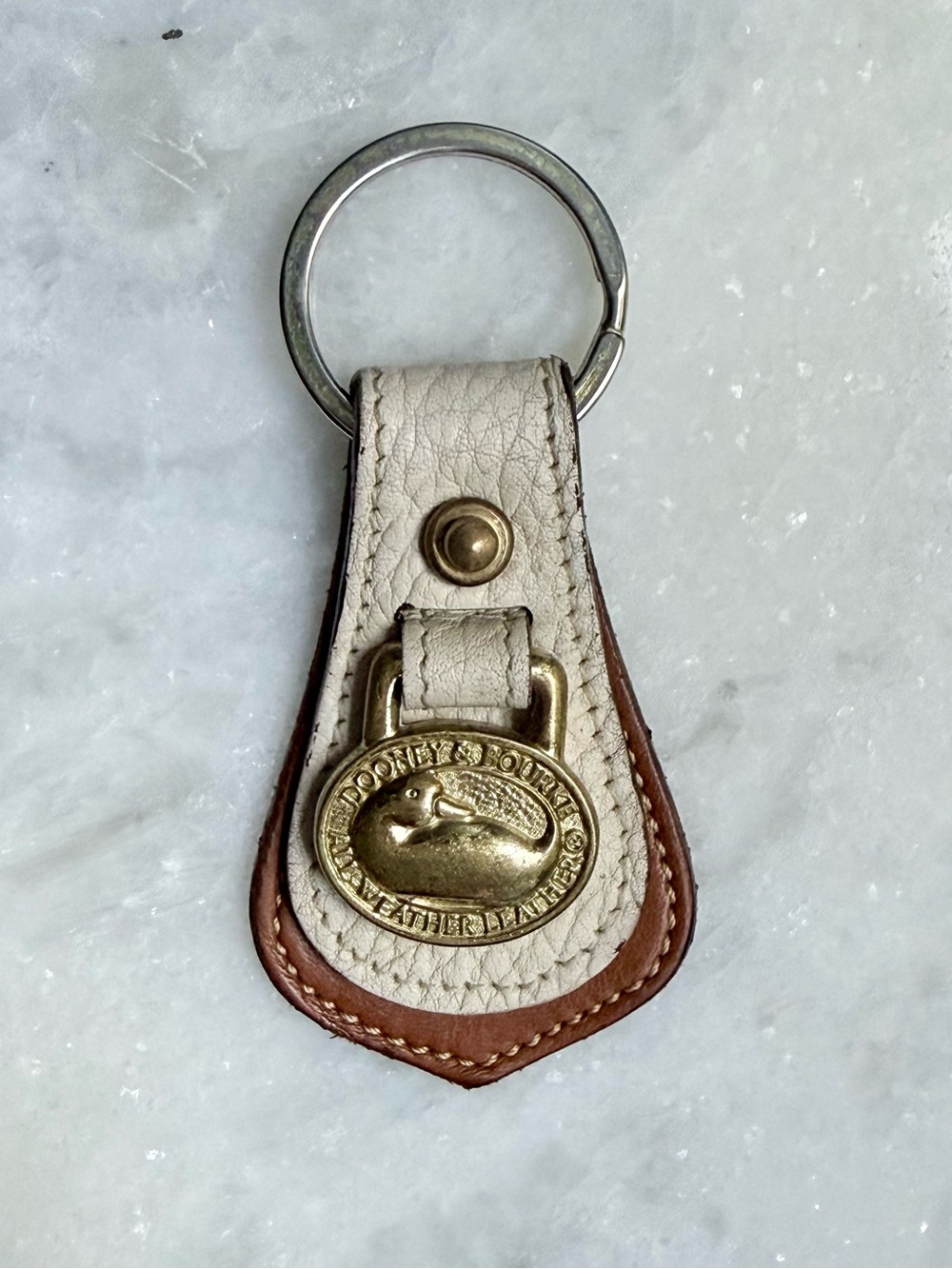 Dooney and Bourke Vintage All Weather Leather Keychain Duck Logo Brass Charm - Picture 2 of 7